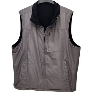 IZOD Reversible All Weather Vest Mens XL Gray Nylon Black Fleece Full Zip Casual